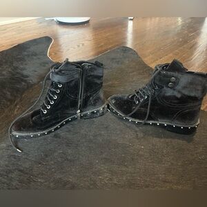 Stylish Black Vince Camuto Talorini Velvet Studded Motircycle Ankle Boots